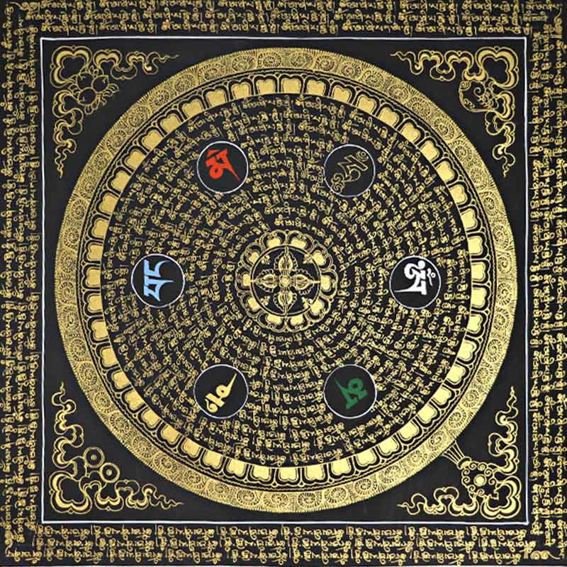 Peinture Thangka tibétaine de 21.65 pouces, décoration d'écriture Om Mani Padme Hum