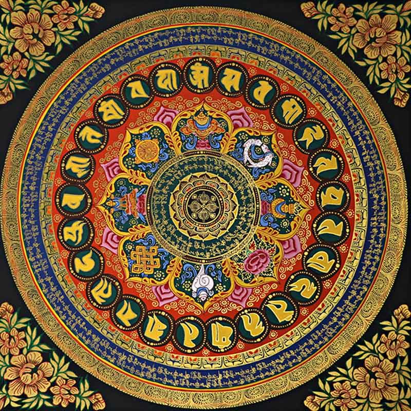 Peinture Thangka tibétaine de 21.65 pouces, décoration d'écriture Om Mani Padme Hum