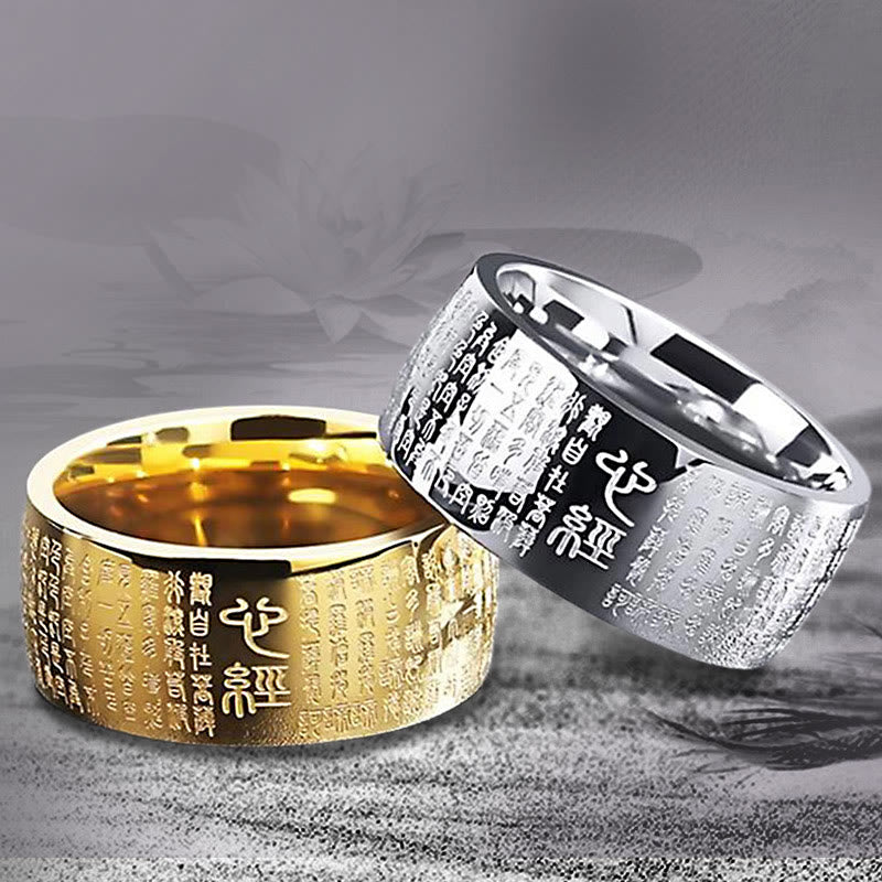 Heart Sutra Titanium Steel Lucky Ring | Spiritual Awakening