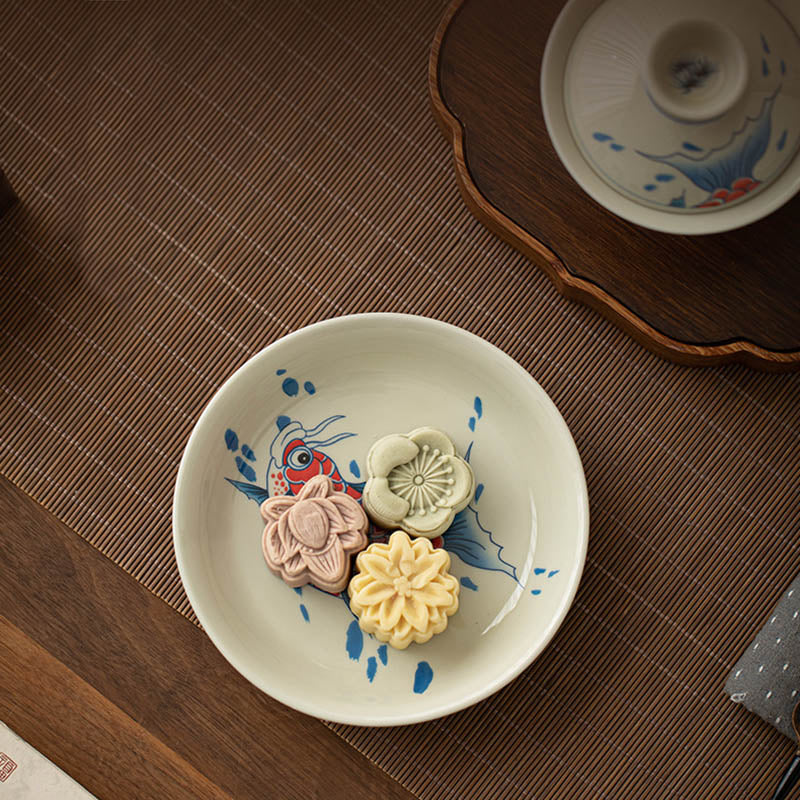Red Ceramic Koi Fish Gaiwan Teacup 130ml for Tea Rituals