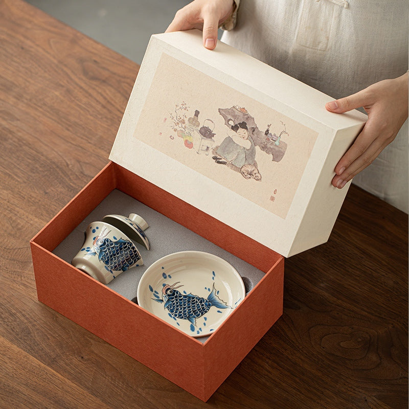 Red Ceramic Koi Fish Gaiwan Teacup 130ml for Tea Rituals