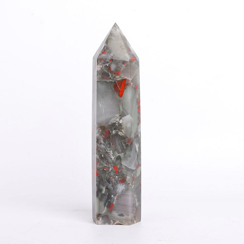 21cm Africa Blood Stone Crystal Tower for Healing Energy