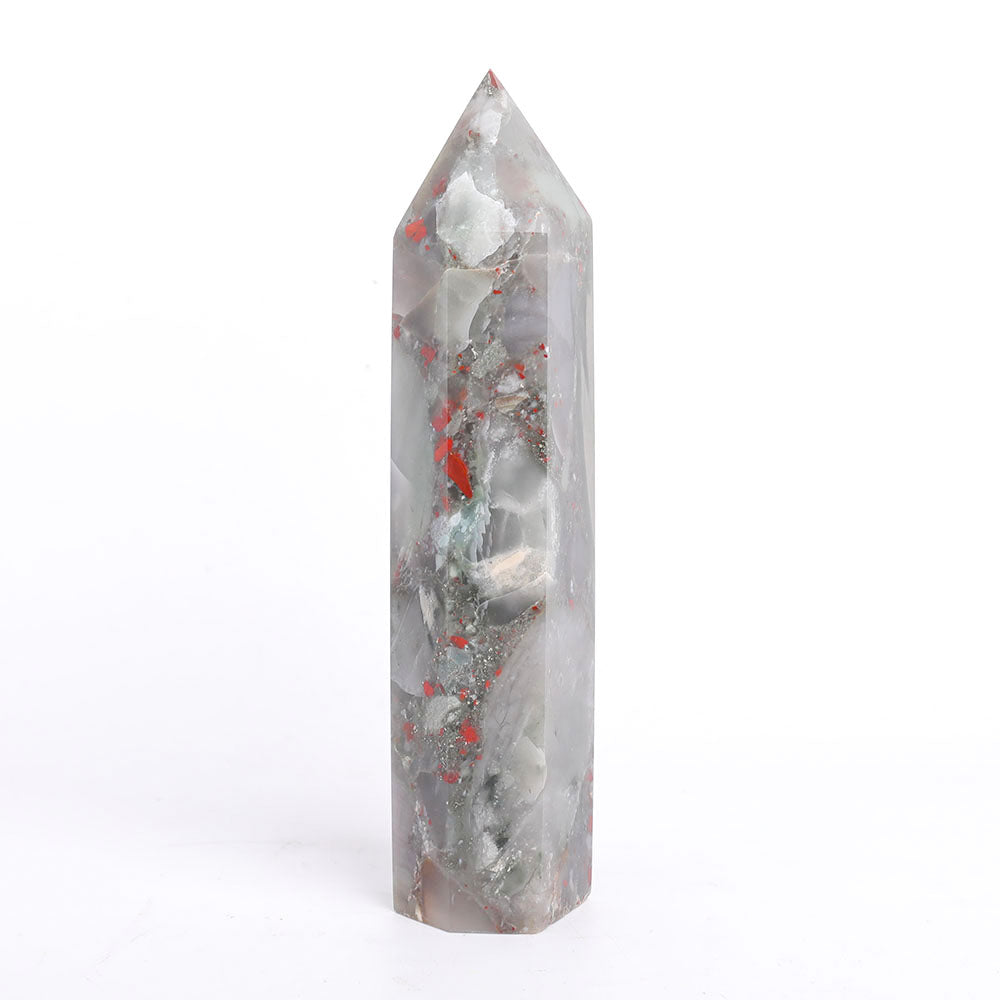 21cm Africa Blood Stone Crystal Tower for Healing Energy