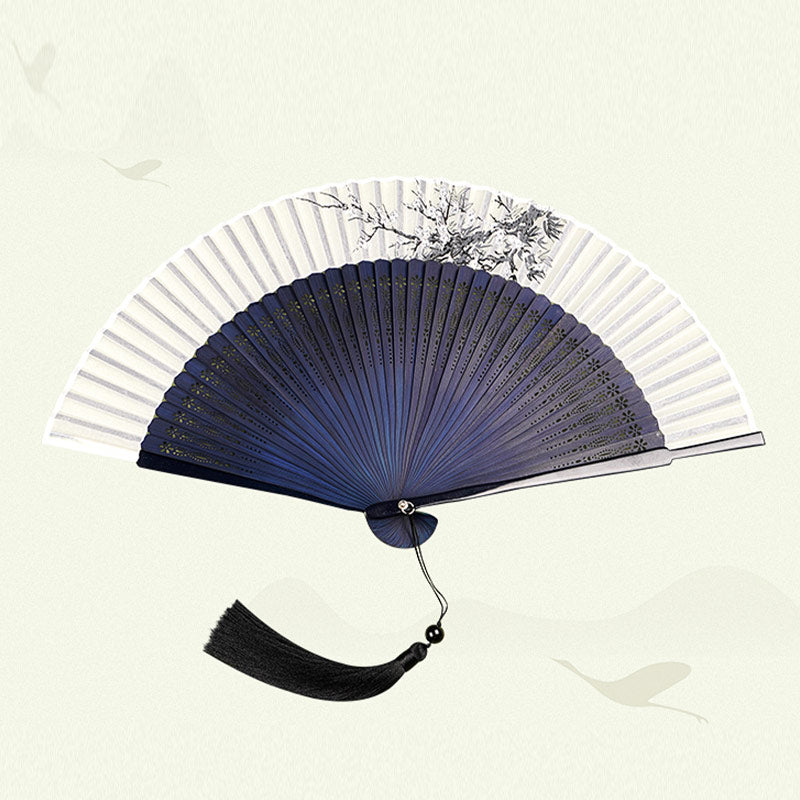 Éventail chinois pliable de 21 cm | Motif floral en bambou et polyester
