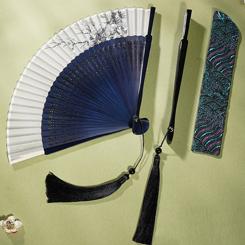Éventail chinois pliable de 21 cm | Motif floral en bambou et polyester