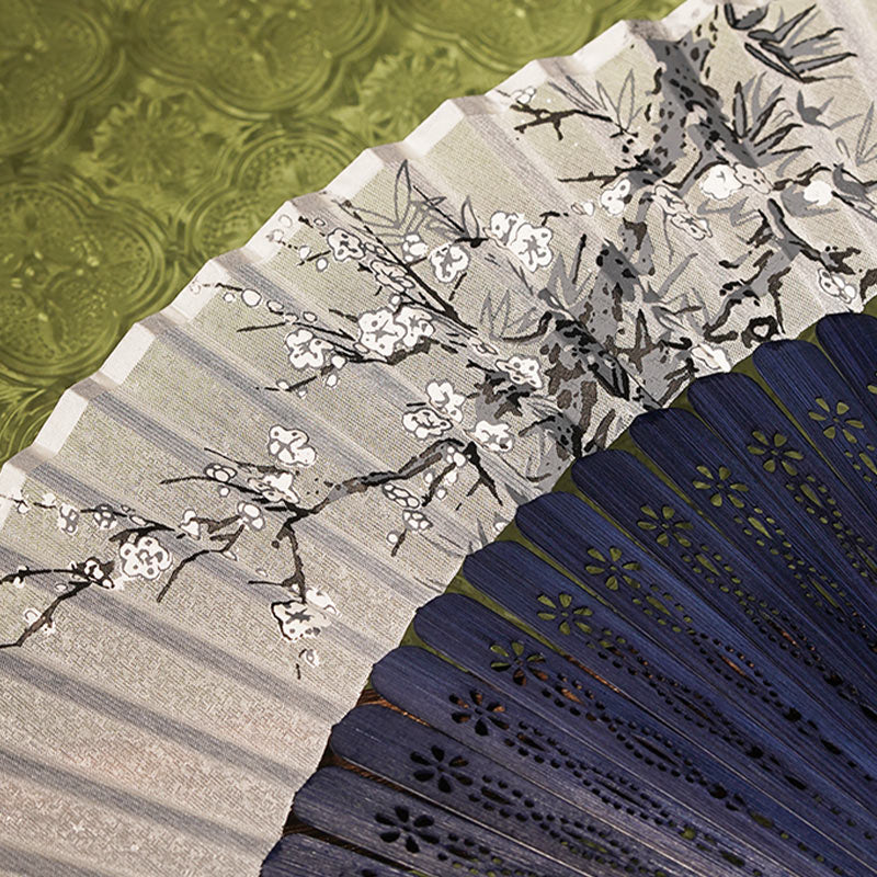 Éventail chinois pliable de 21 cm | Motif floral en bambou et polyester