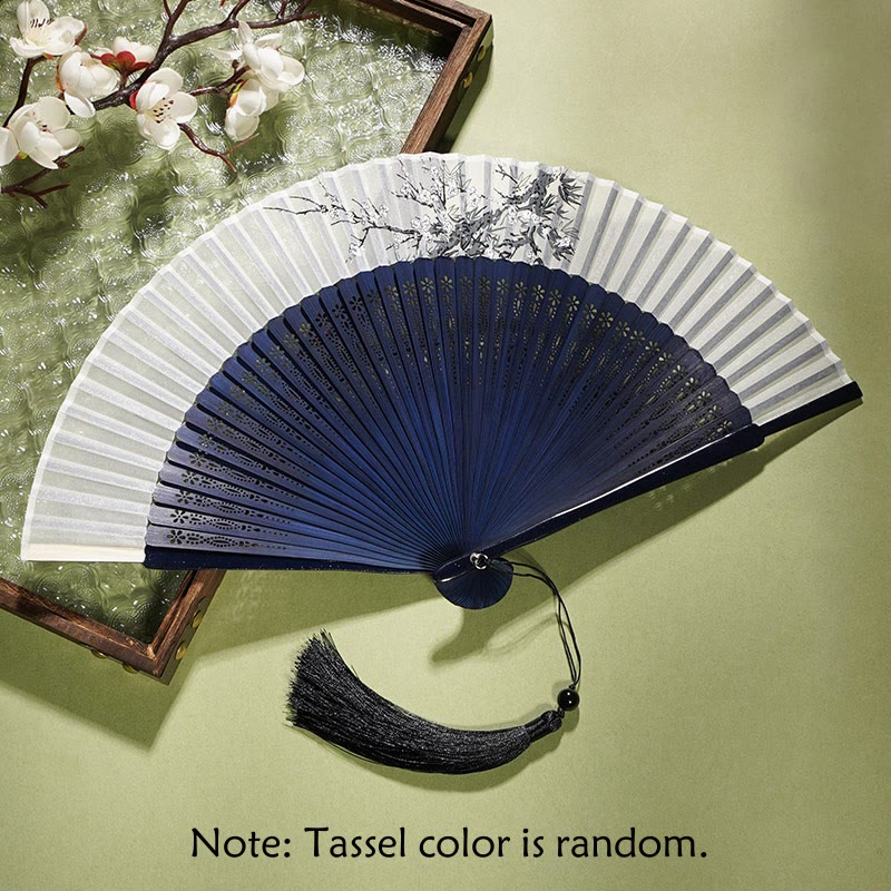Éventail chinois pliable de 21 cm | Motif floral en bambou et polyester