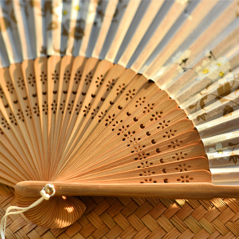 Éventail chinois pliable 21 cm, fleurs de cerisier | Bambou et polyester