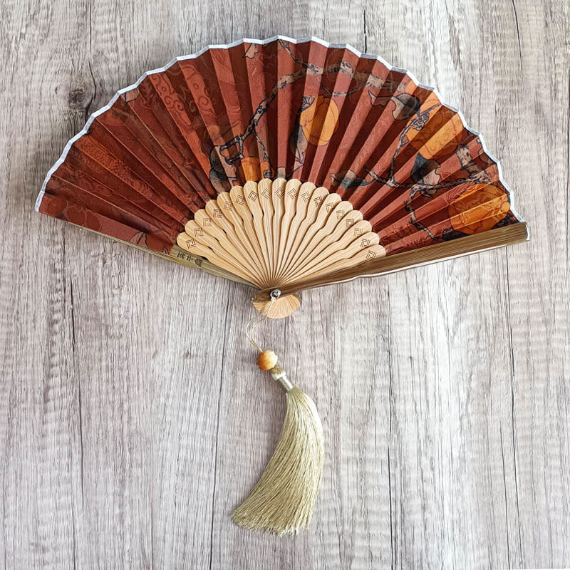 Éventail chinois pliable de 21 cm en soie Xiangyunsha et bambou