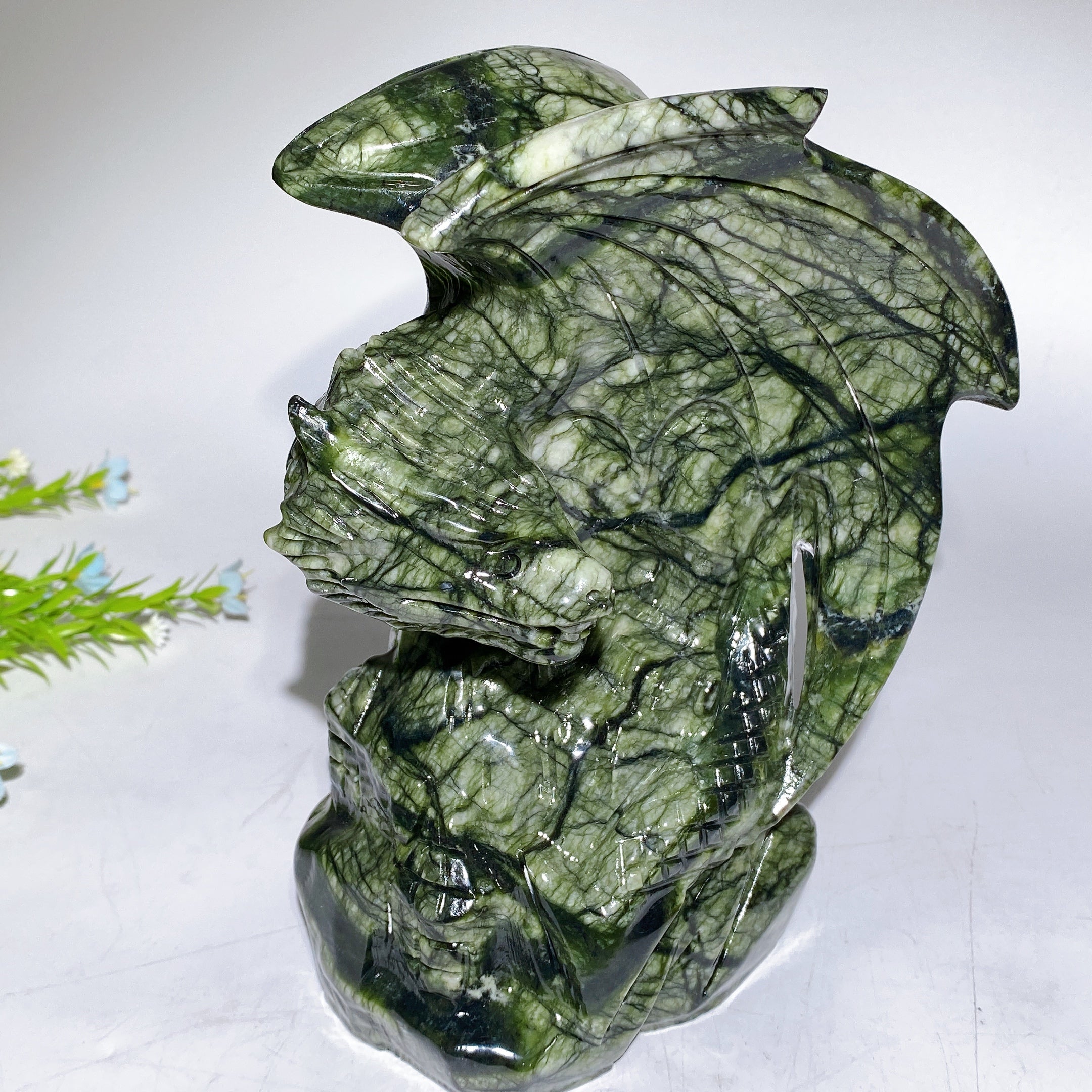 21cm Crystal Dragon Carving in Picasso Stone & Serpentine