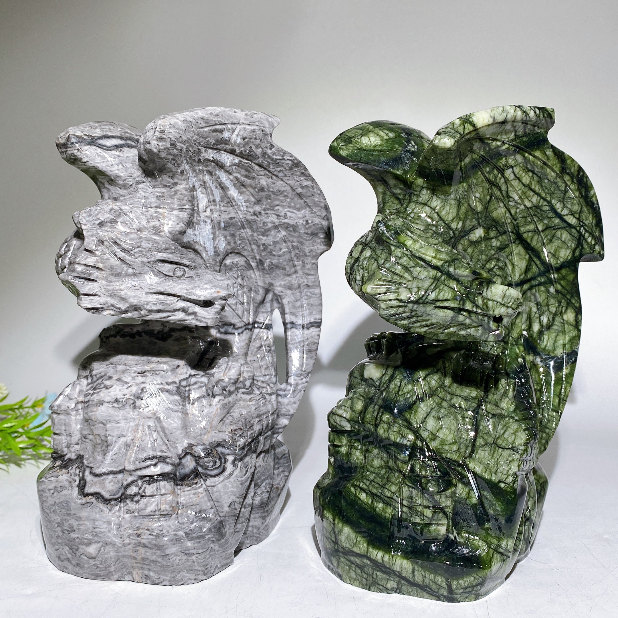 21cm Crystal Dragon Carving in Picasso Stone & Serpentine