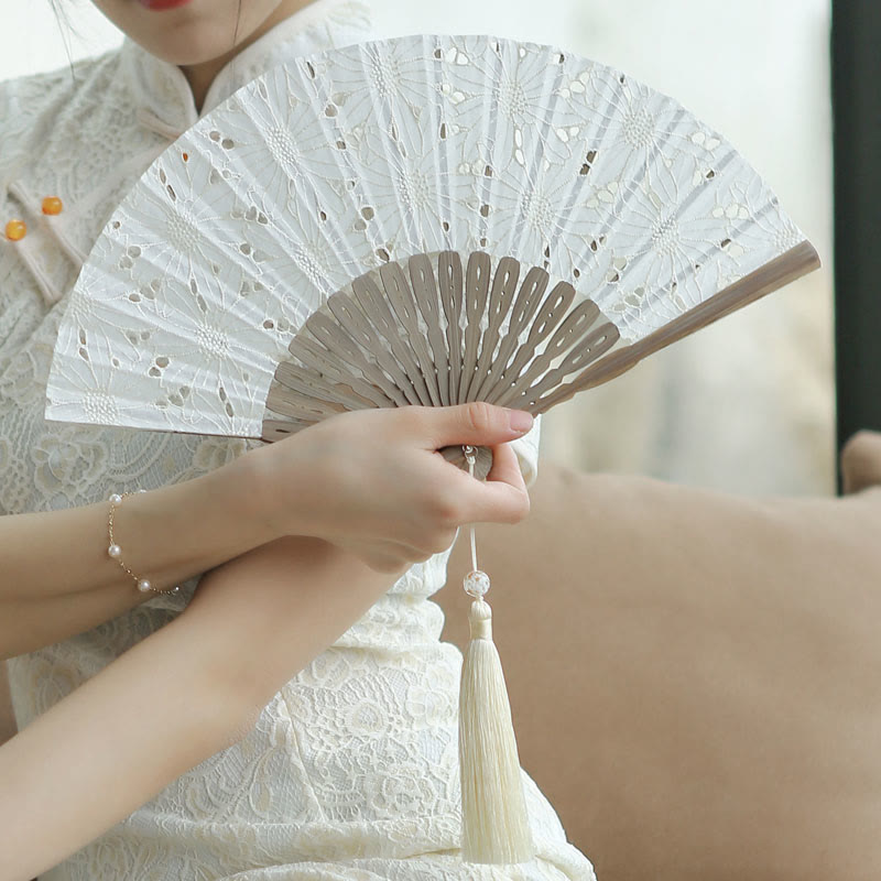 Éventail à main en bambou et coton, couleur unie, 21 cm