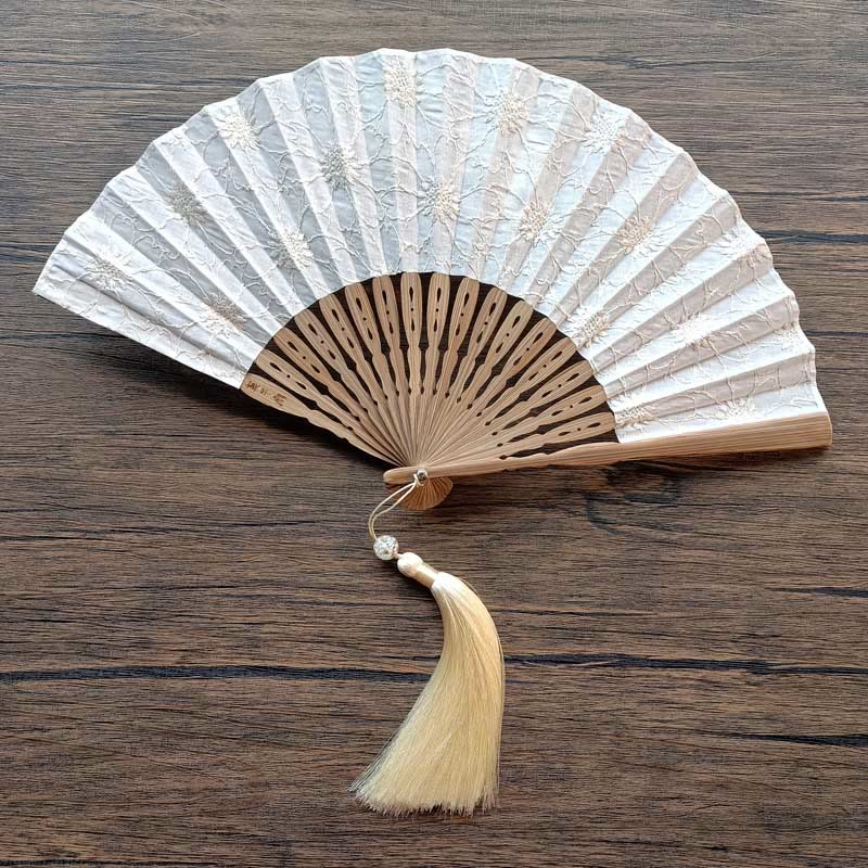 Éventail à main en bambou et coton, couleur unie, 21 cm