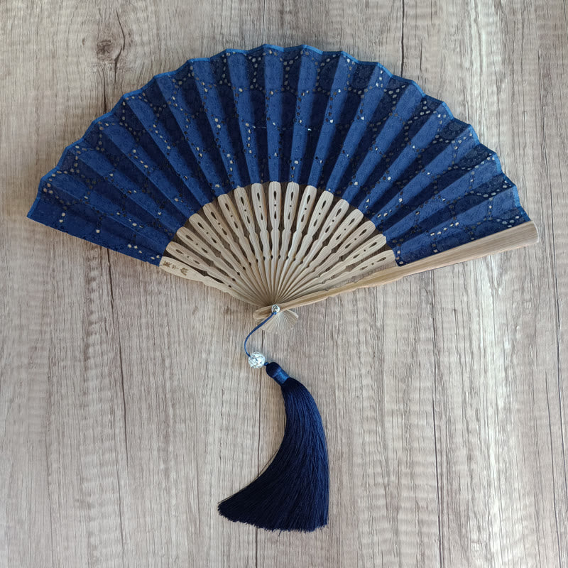 Éventail à main en bambou et coton, couleur unie, 21 cm