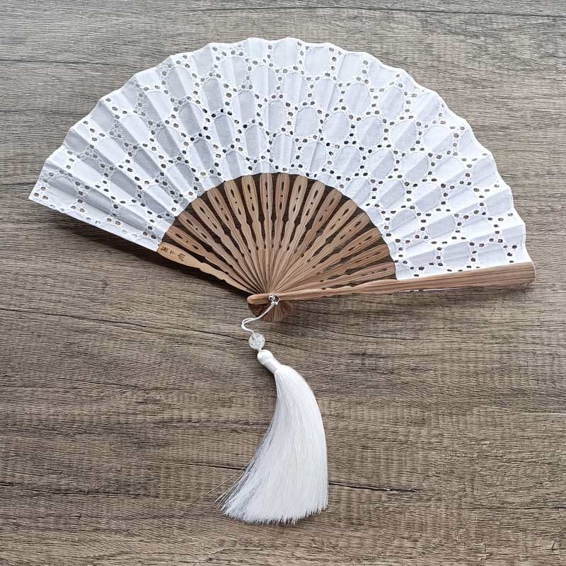 Éventail à main en bambou et coton, couleur unie, 21 cm