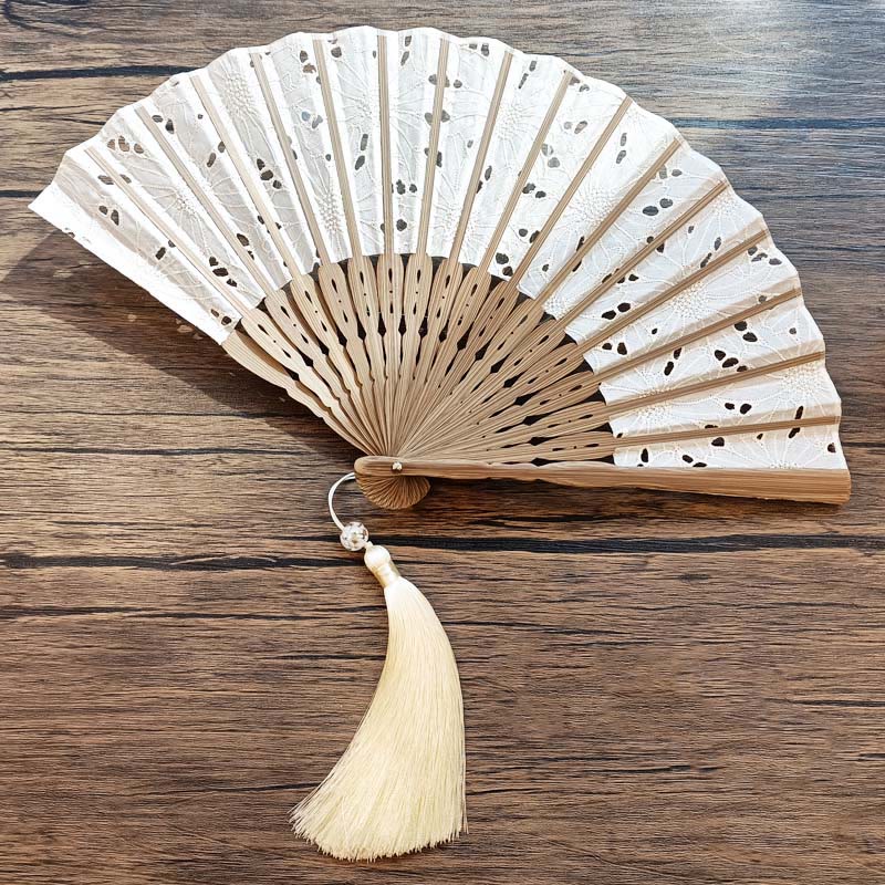 Éventail à main en bambou et coton, couleur unie, 21 cm