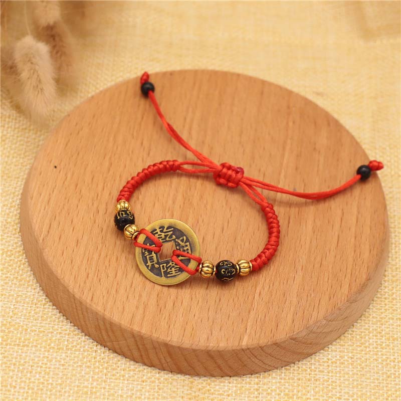 Copper Coin Red String Bracelet for Protection & Wealth
