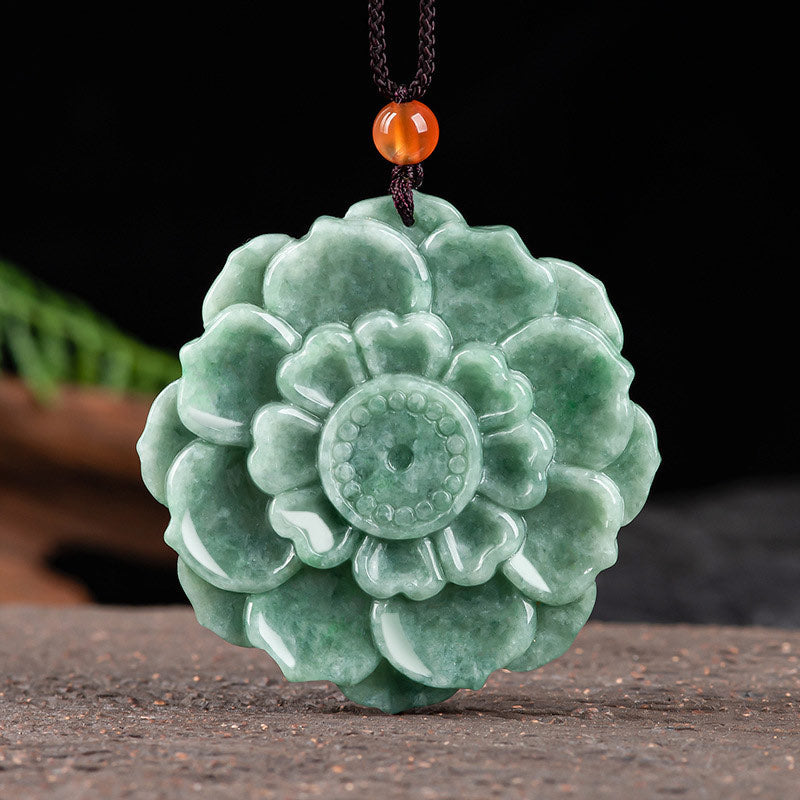 Lotus Pattern Jade Necklace for Luck and Prosperity