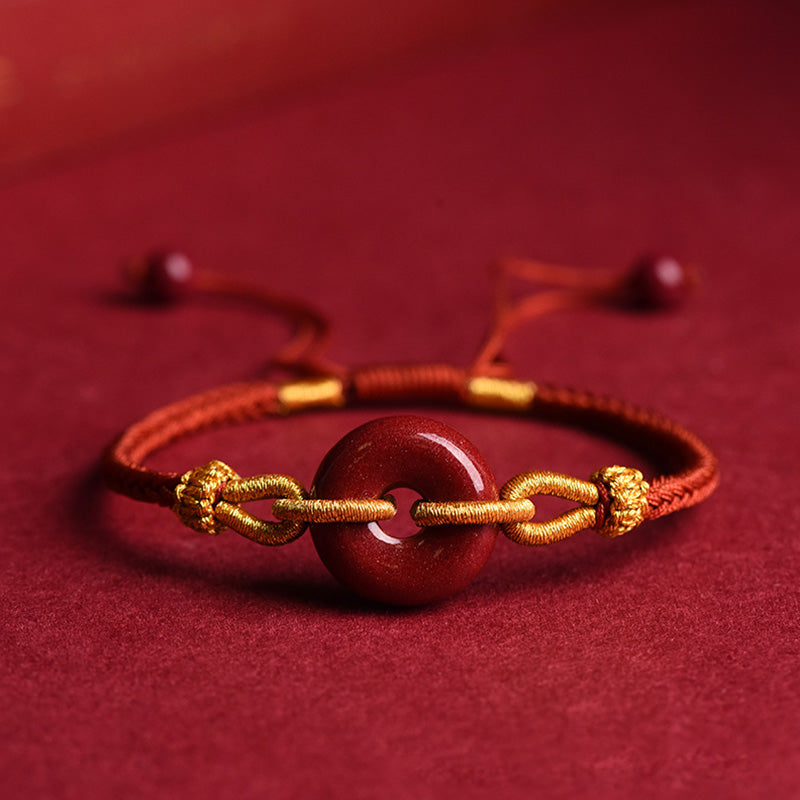 Cinnabar Peace Buckle Braided Rope Bracelet for Protection