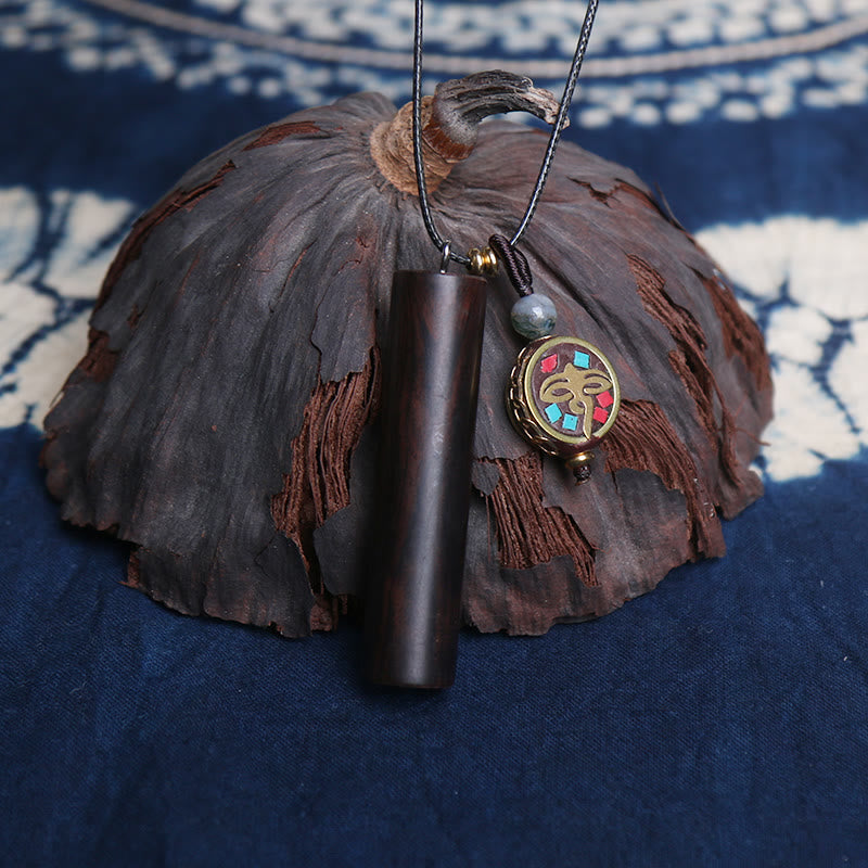 Ebony Wood Dzi Bead Necklace for Spiritual Protection & Peace