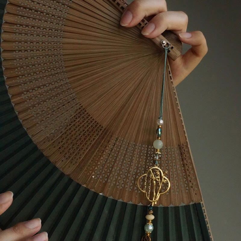 Éventail chinois pliable en bambou et soie, vert foncé, 22 cm