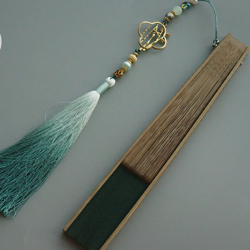 Éventail chinois pliable en bambou et soie, vert foncé, 22 cm