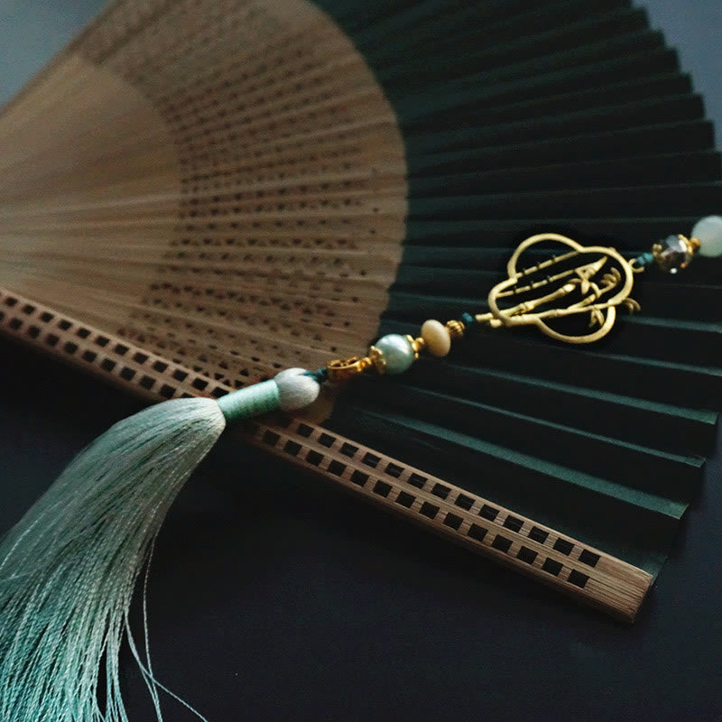 Éventail chinois pliable en bambou et soie, vert foncé, 22 cm