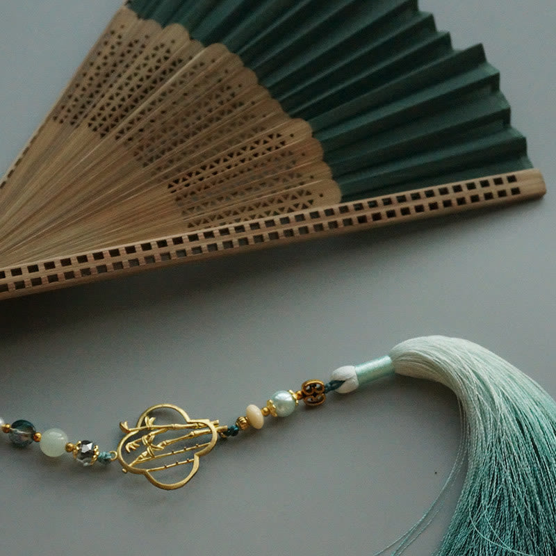 Éventail chinois pliable en bambou et soie, vert foncé, 22 cm