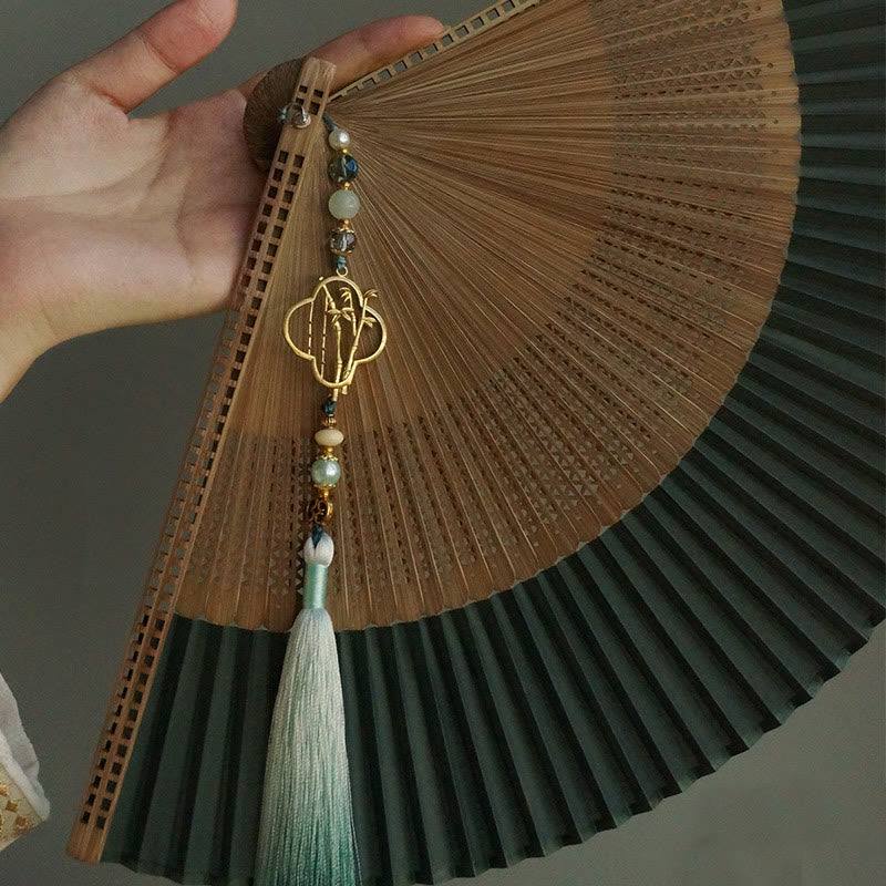 Éventail chinois pliable en bambou et soie, vert foncé, 22 cm