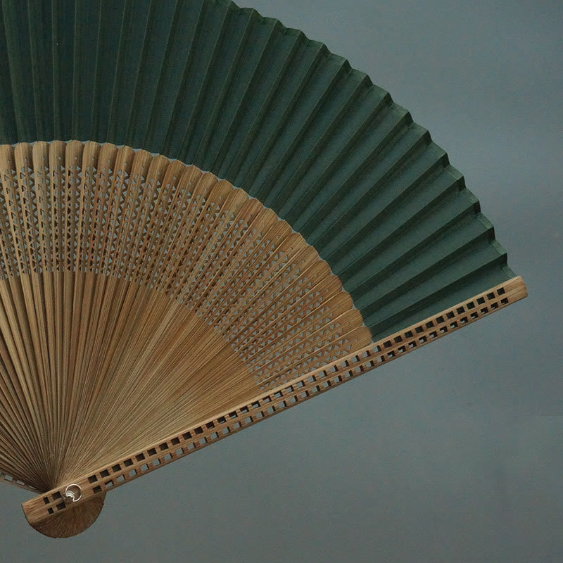 Éventail chinois pliable en bambou et soie, vert foncé, 22 cm