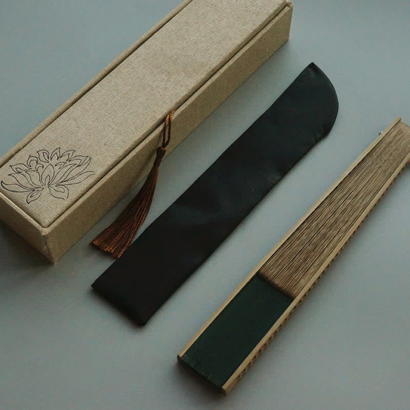 Éventail chinois pliable en bambou et soie, vert foncé, 22 cm