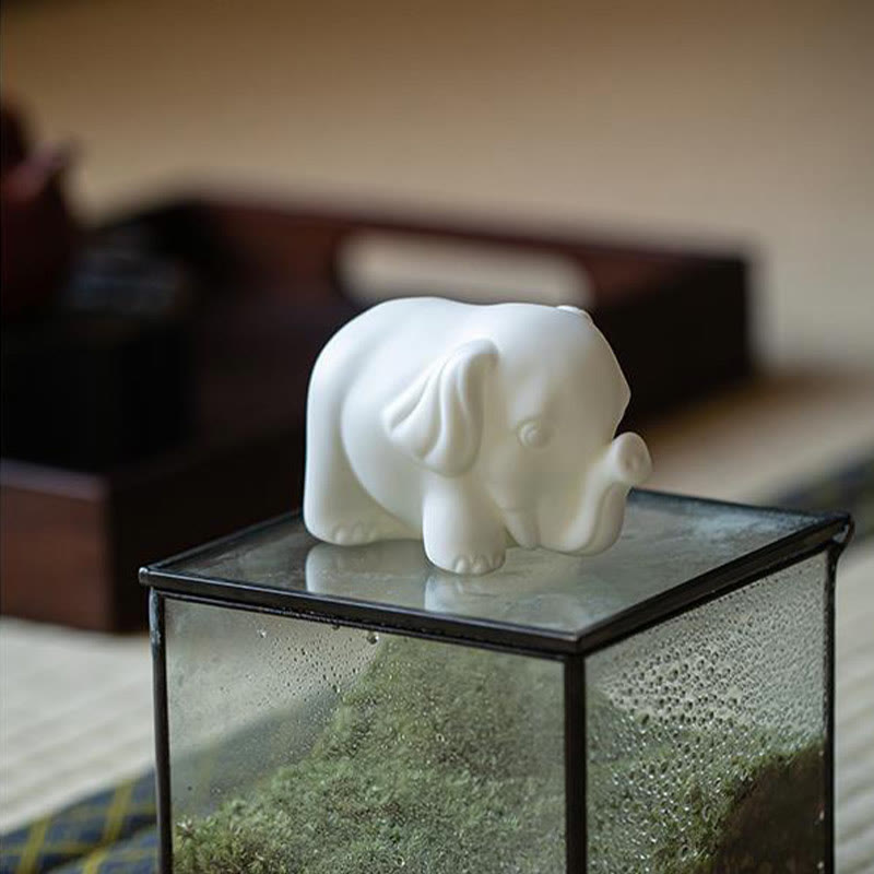 White Porcelain Elephant Figurine Spiritual Strength Decor