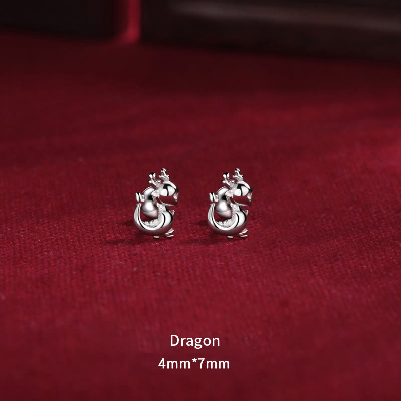 4x7mm Sterling Silver Dragon Design Luck Protection Earrings