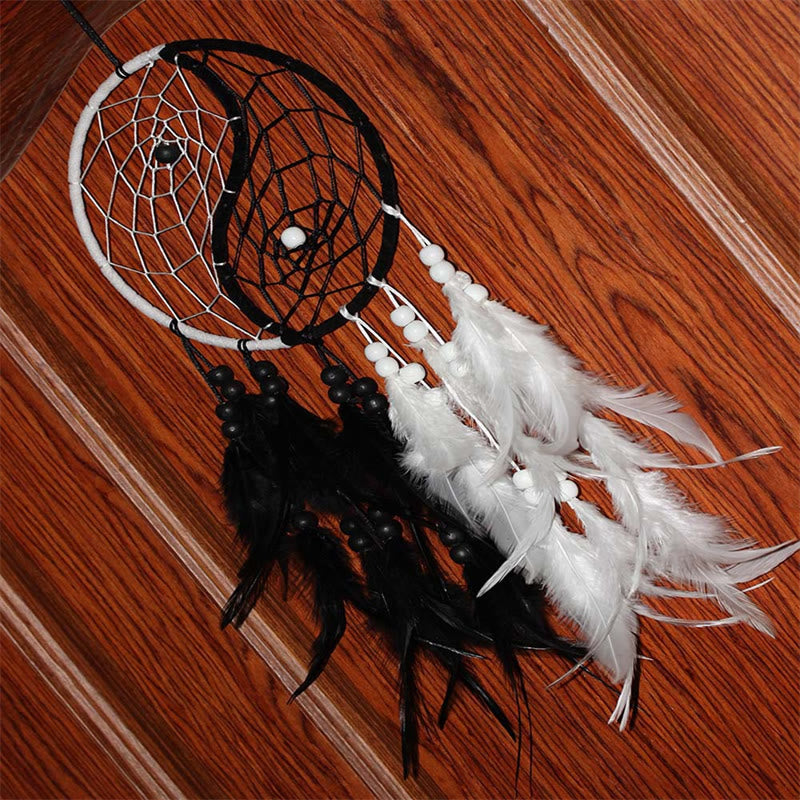 Yin Yang Dream Catcher with Feathers | Balance Wall Art