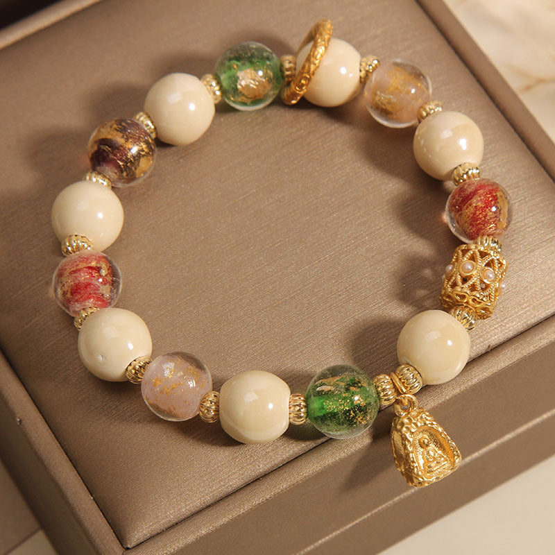 10mm Tibetan Liuli Glass Buddha Lotus Enlightenment Bracelet