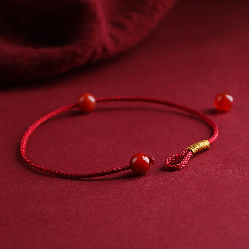Cinnabar and Red Agate Red String Blessing Bracelet