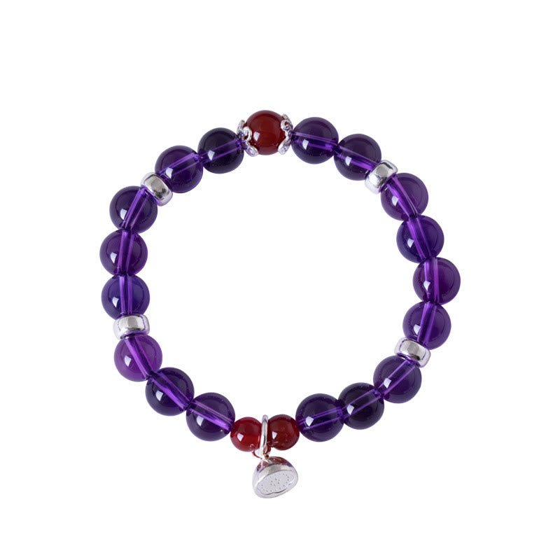 Bracelet positif en argent sterling avec agate rouge améthyste de 8 mm