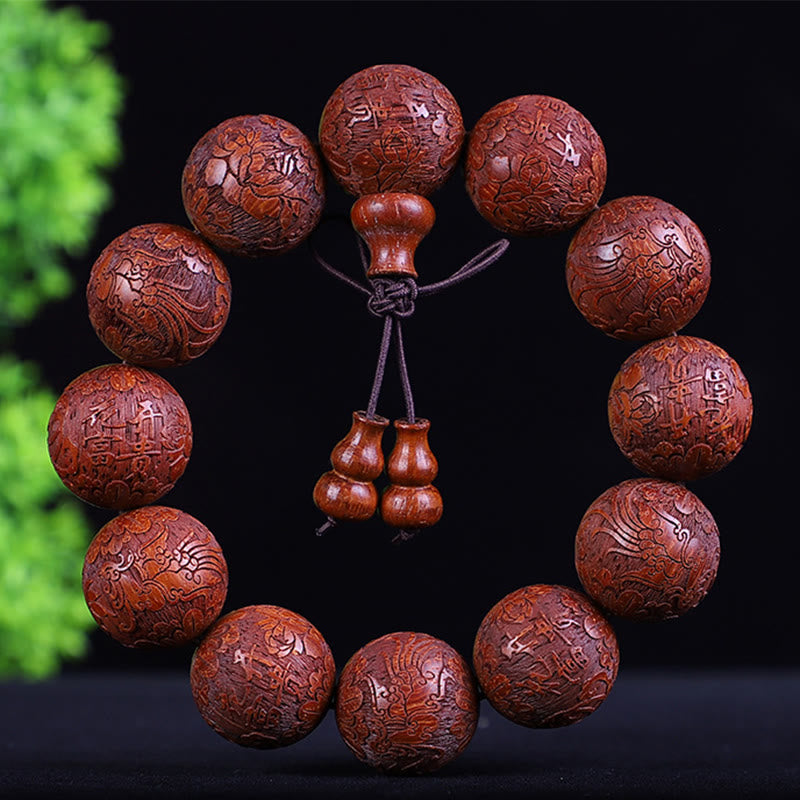 Bracelet zodiaque chinois en bois de rose | 12 perles du zodiaque Chaleur