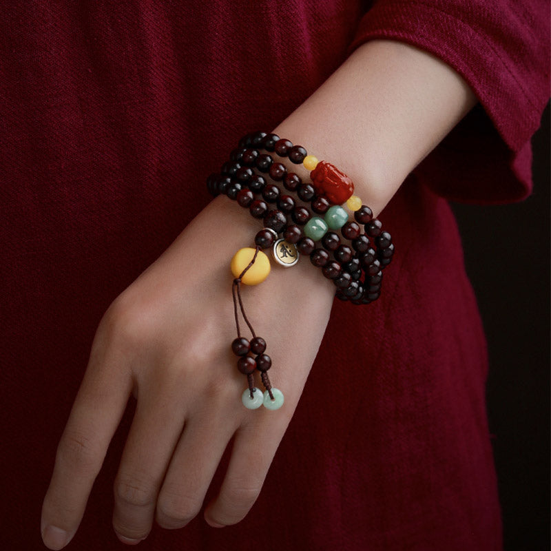 Chinese Zodiac 108 Mala Bracelet Red Agate & Sandalwood