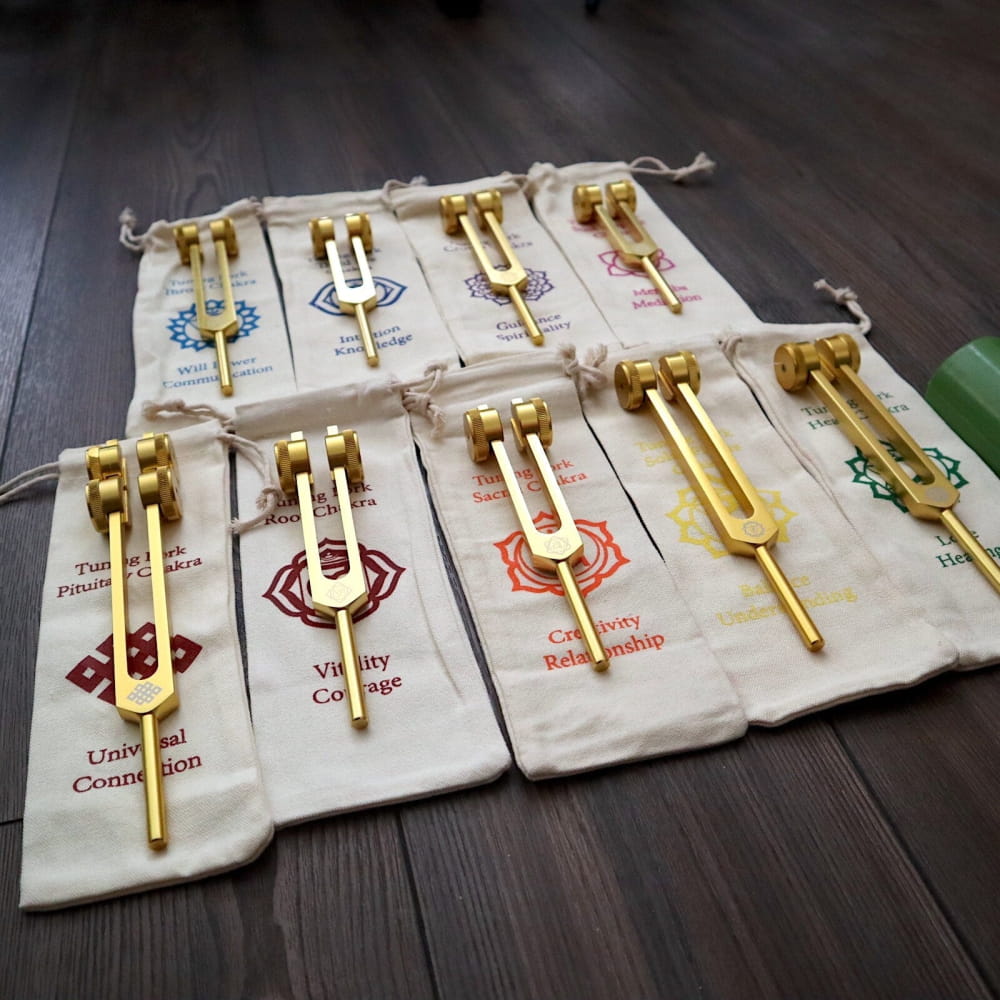 24K Gold 8pc Chakra Tuning Fork Set - Root to Crown Healing - On sale