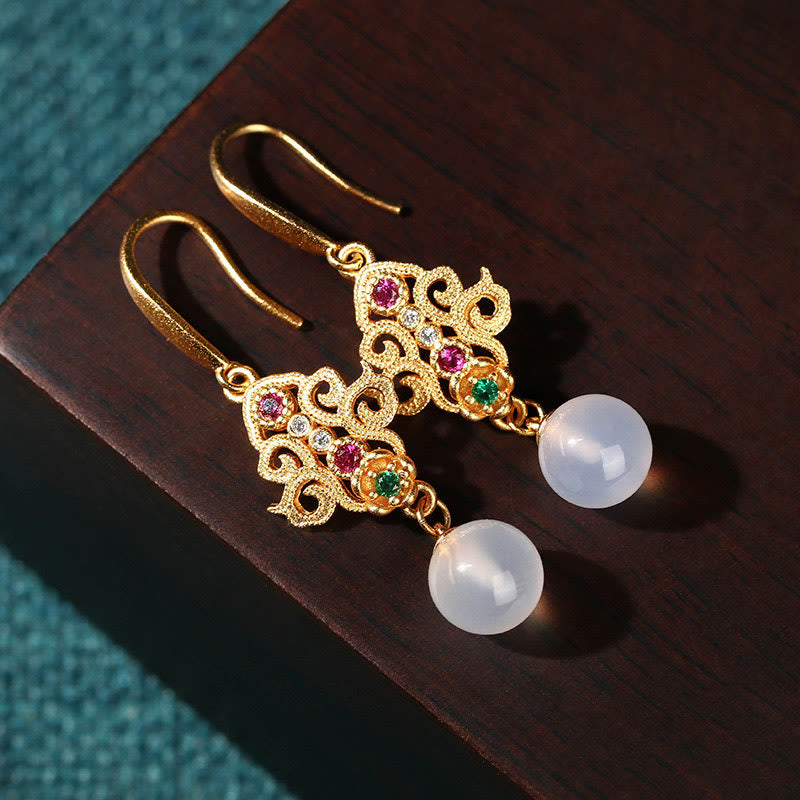 Boucles d'oreilles pendantes spirituelles en calcédoine plaquée or 24 carats