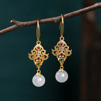 Boucles d'oreilles pendantes spirituelles en calcédoine plaquée or 24 carats