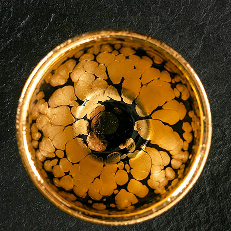 Tasse à thé en céramique Jianzhan à motif de points d'or 24 carats