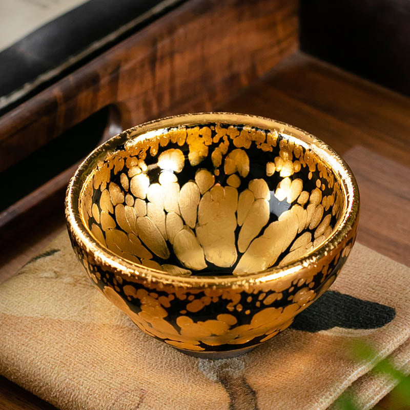 Tasse à thé en céramique Jianzhan à motif de points d'or 24 carats