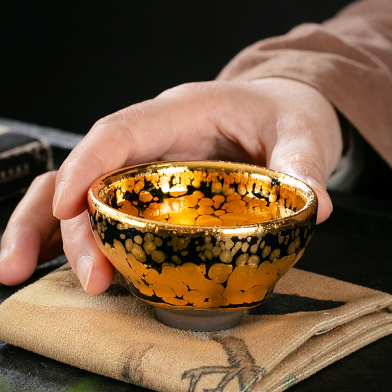 Tasse à thé en céramique Jianzhan à motif de points d'or 24 carats