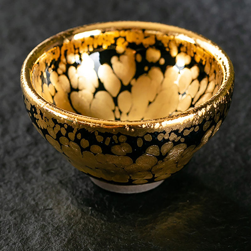 Tasse à thé en céramique Jianzhan à motif de points d'or 24 carats