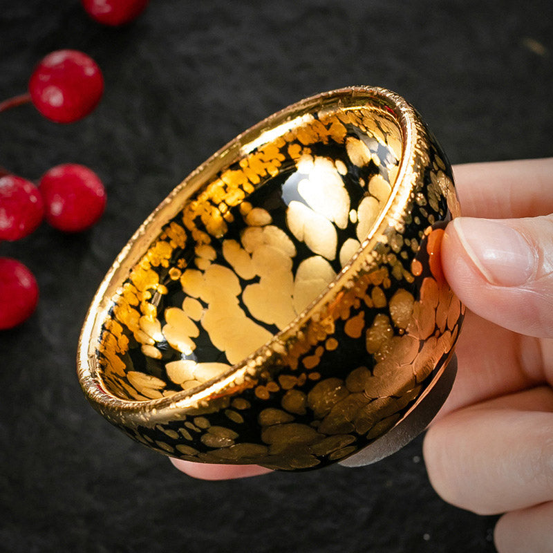 Tasse à thé en céramique Jianzhan à motif de points d'or 24 carats