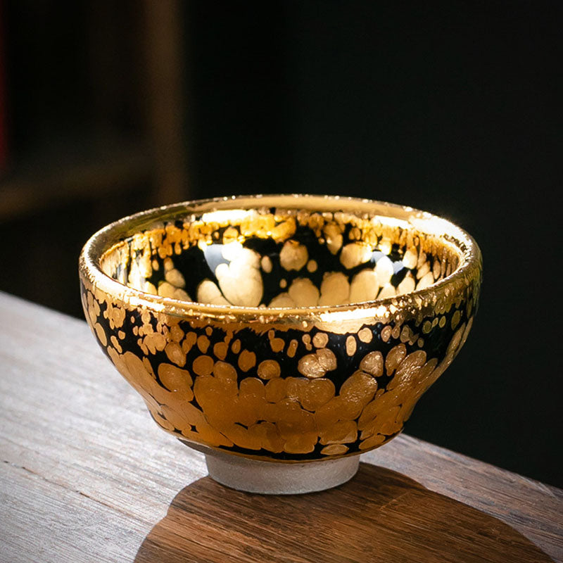 Tasse à thé en céramique Jianzhan à motif de points d'or 24 carats