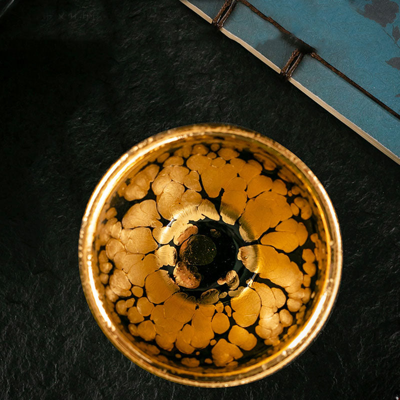 Tasse à thé en céramique Jianzhan à motif de points d'or 24 carats