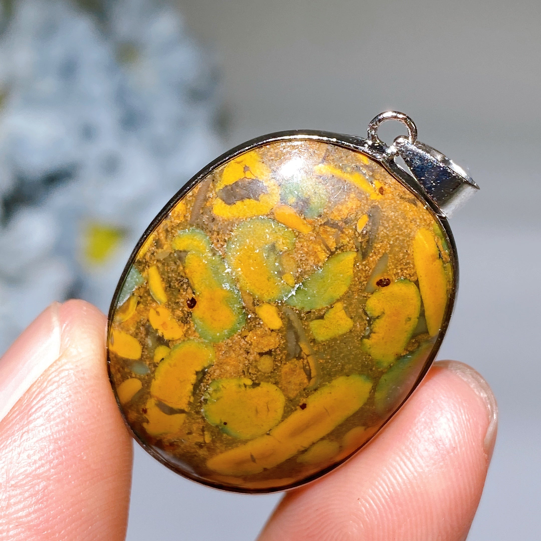 25-30mm Fruit Jasper Pendant in Silver Bezel for Healing